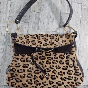 ALFANI BLACK & CHEETAH PRINT SHOULDER BAG HAND PURSE FLIPOVER TOP